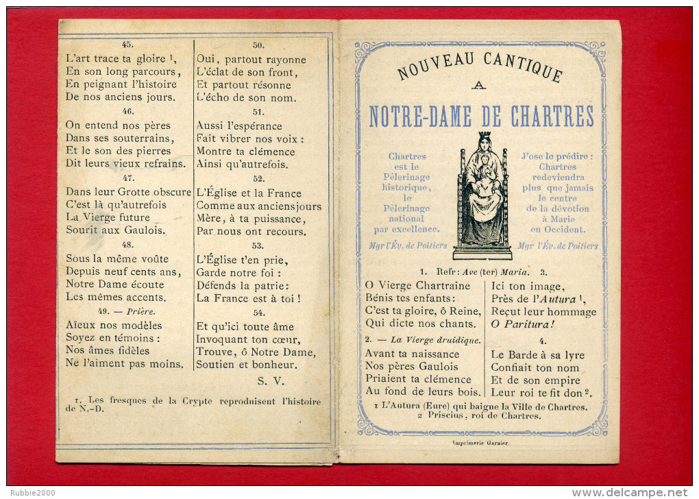 NOUVEAU CANTIQUE A NOTRE DAME DE CHARTRES 1876 - Religion &  Esoterik