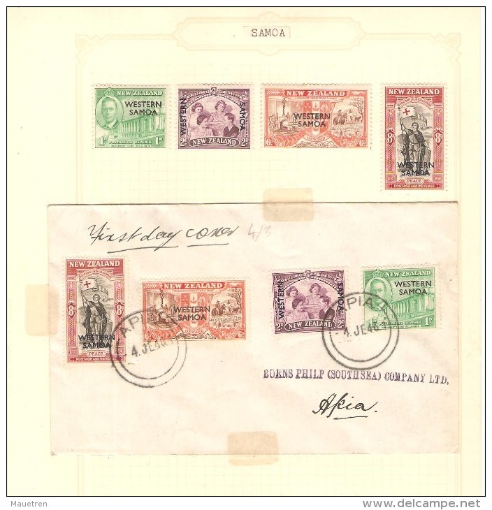 TIMBRES NEW ZELAND WESTERN SAMOA 1946 4 NEUFS ET 4 OBLITERES SUR ENVELOPPE LOT N° 7 - Briefe U. Dokumente