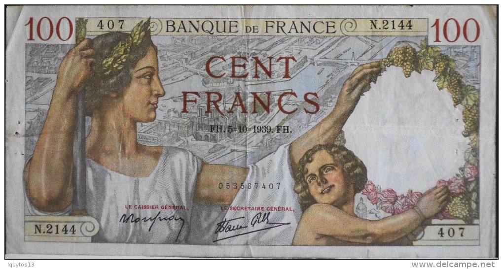 FRANCE 1 BILLET De BANQUE De 100Francs Type Sully - N° FH . 5=10=1939 . FH . - 100 F 1939-1942 ''Sully''