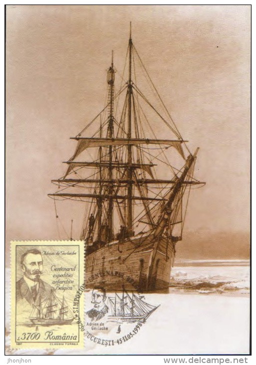 Romania- Maxicard,maximum Postcard -  The Ship "Belgica" Trapped In Pack Ice - Explorers