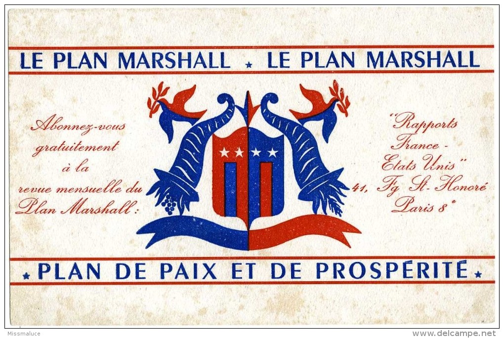 BUVARD BUVARDS LE PLAN MARSHALL RAPPORTS FRANCE ETATS UNIS FAUBOURG SAINT HONORE PARIS 8 - Autres & Non Classés