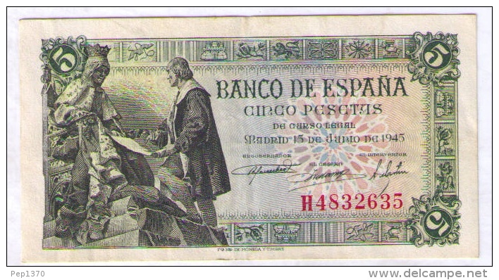 BILLETE DE 5 PESETAS DE 1945 - EXCELENTE - 5 Pesetas