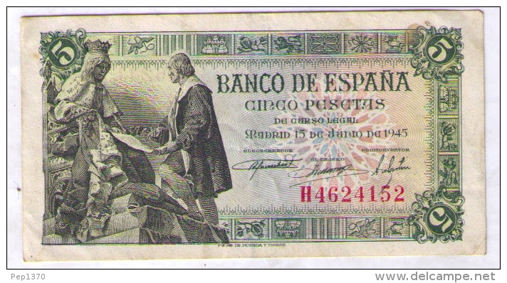 BILLETE DE 5 PESETAS DE 1945 - EXCELENTE - 5 Pesetas