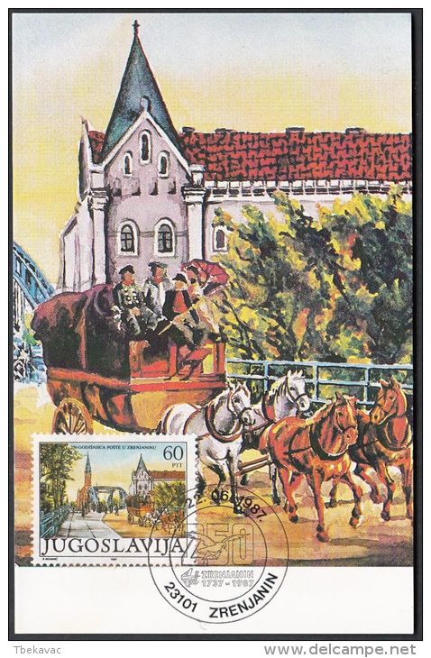 Yugoslavia 1987, Maximum Card "The First Mail Coach In Veliki Beckerek", Ref.bbzg - Cartes-maximum