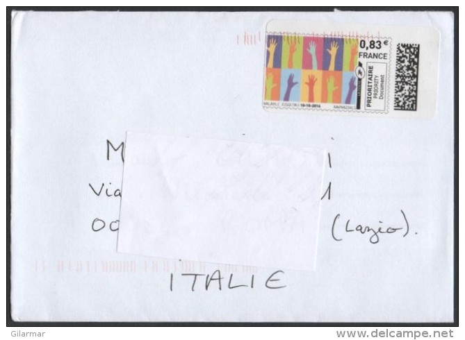 FRANCE 2014 - MAILED ENVELOPE - PERSONALIZED STAMP - HANDS - Storia Postale