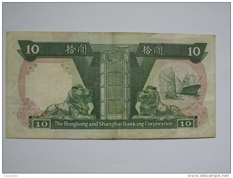 BILLET HONG KONG - 191a - 01/01/1986 - 10 DOLLARS - ARMOIRIE - LION SAMPAN - GRATTE CIEL - Hongkong
