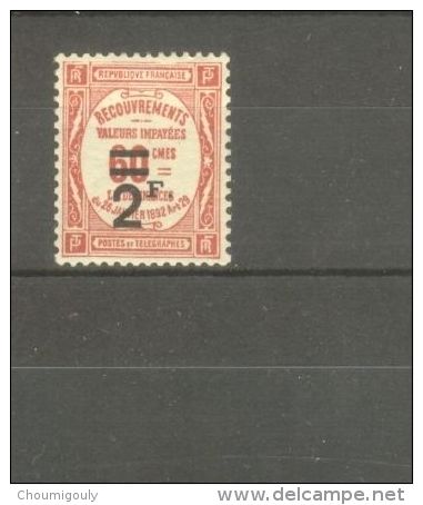 FRANCE STAMP TIMBRE TAXE N° 54 \" 2F SUR 60c ROUGE \" NEUF Xx SUP - Sonstige & Ohne Zuordnung