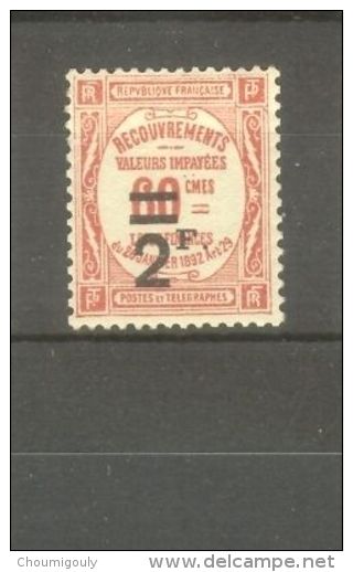 FRANCE STAMP TIMBRE TAXE N° 54 \" 2F SUR 60c ROUGE \" NEUF Xx SUP - Sonstige & Ohne Zuordnung