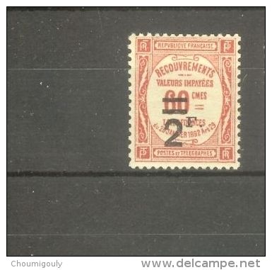 FRANCE STAMP TIMBRE TAXE N° 54 \" 2F SUR 60c ROUGE \" NEUF Xx SUP - Sonstige & Ohne Zuordnung