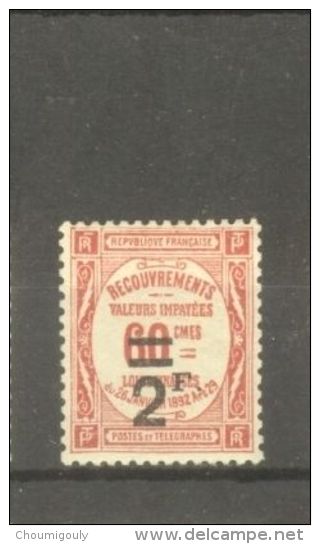 FRANCE STAMP TIMBRE TAXE N° 54 \" 2F SUR 60c ROUGE \" NEUF Xx SUP - Sonstige & Ohne Zuordnung