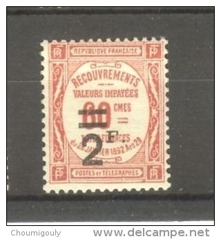 FRANCE STAMP TIMBRE TAXE N° 54 \" 2F SUR 60c ROUGE \" NEUF Xx TTB - Other & Unclassified