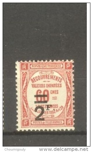 FRANCE STAMP TIMBRE TAXE N° 54 \" 2F SUR 60c ROUGE \" NEUF Xx TB - Andere & Zonder Classificatie