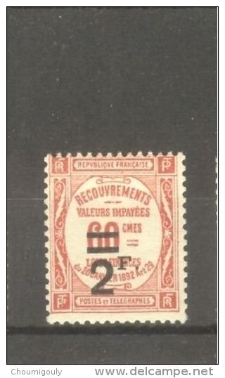 FRANCE STAMP TIMBRE TAXE N° 54 \" 2F SUR 60c ROUGE \" NEUF Xx TB - Other & Unclassified