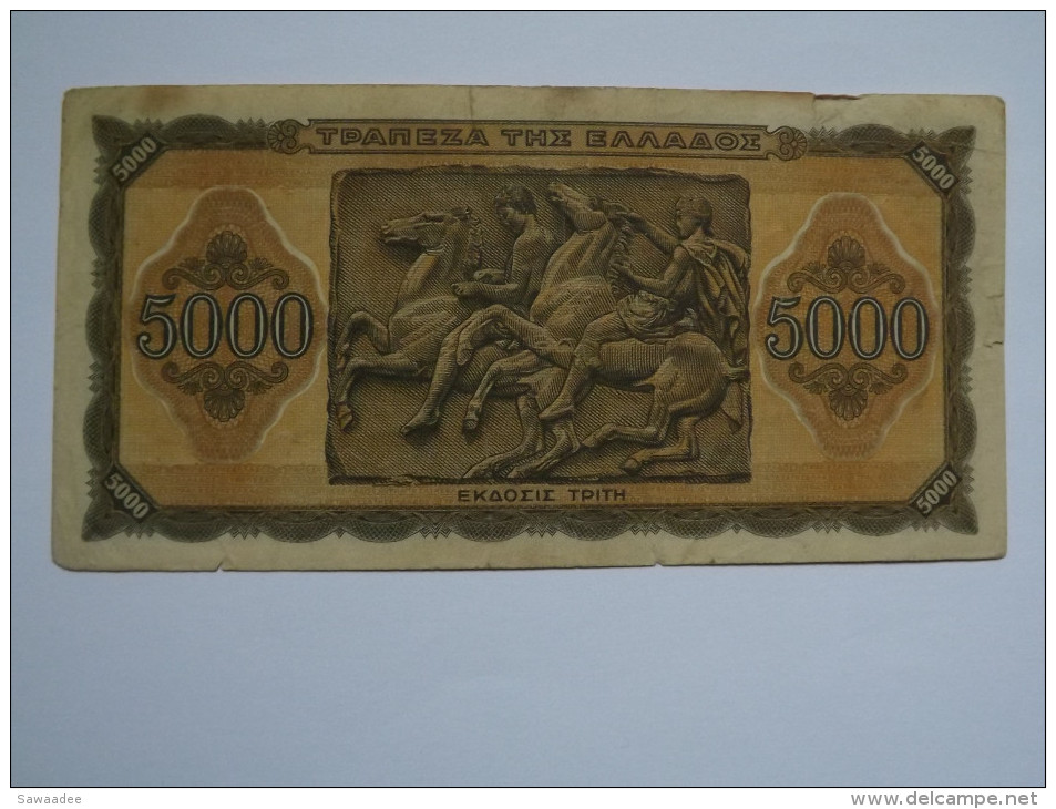 BILLET GRECE - P.122 - 5000 DRACHMES - 1943 - ATHENA - RELIEF ANTIQUE - CAVALIER - Griechenland