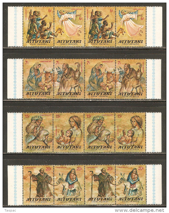 Aitutaki 1977 Mi# 262-269 ** MNH - 4 Strips Of 4 (2 Set) - Christmas (I) - Aitutaki