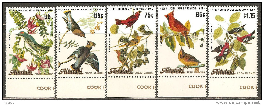 Aitutaki 1985 Mi# 554-558 ** MNH - Audubon Birth Bicentenary / Birds - Aitutaki