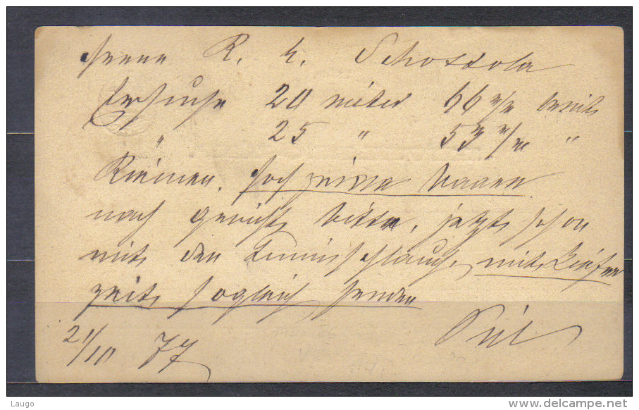 Hungary Postal Stationery Posted 1877 Miskolz To Wien - Storia Postale