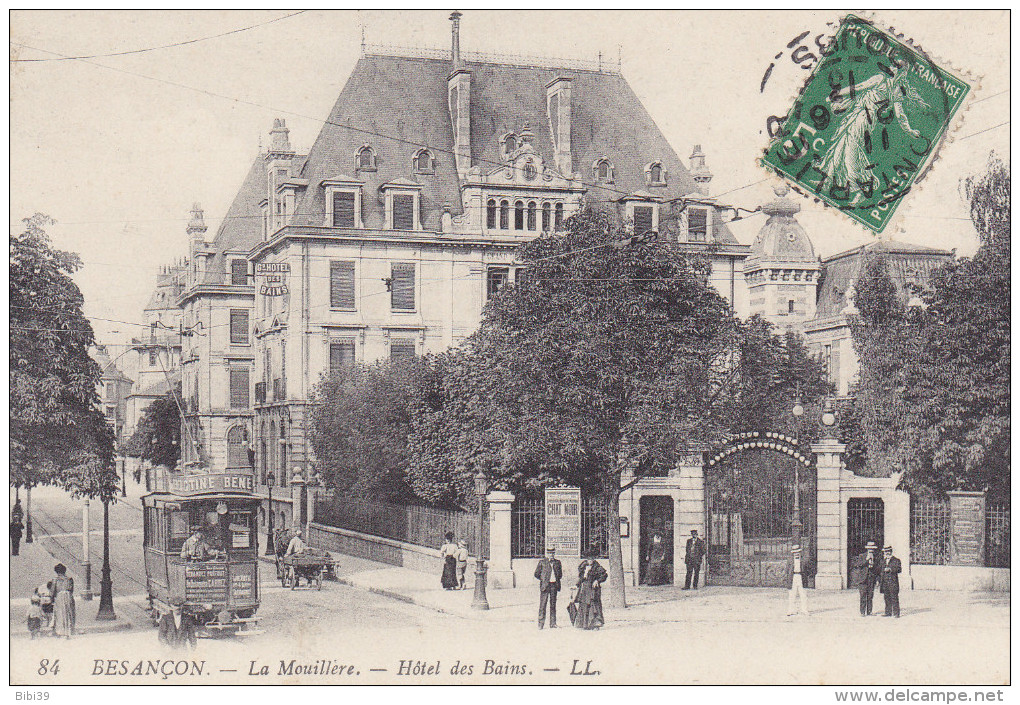 BESANCON   La  Mouillere  Hotel  Des  Bains. Bien Animée. Tramway, Homme Avec Charrette, Femme Et Poussette - Besancon