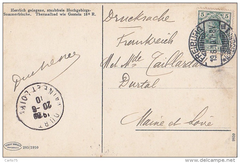 Autriche - Zillertal - Panorama / Postal Marks 1910 Freiburg Durtal - Zillertal