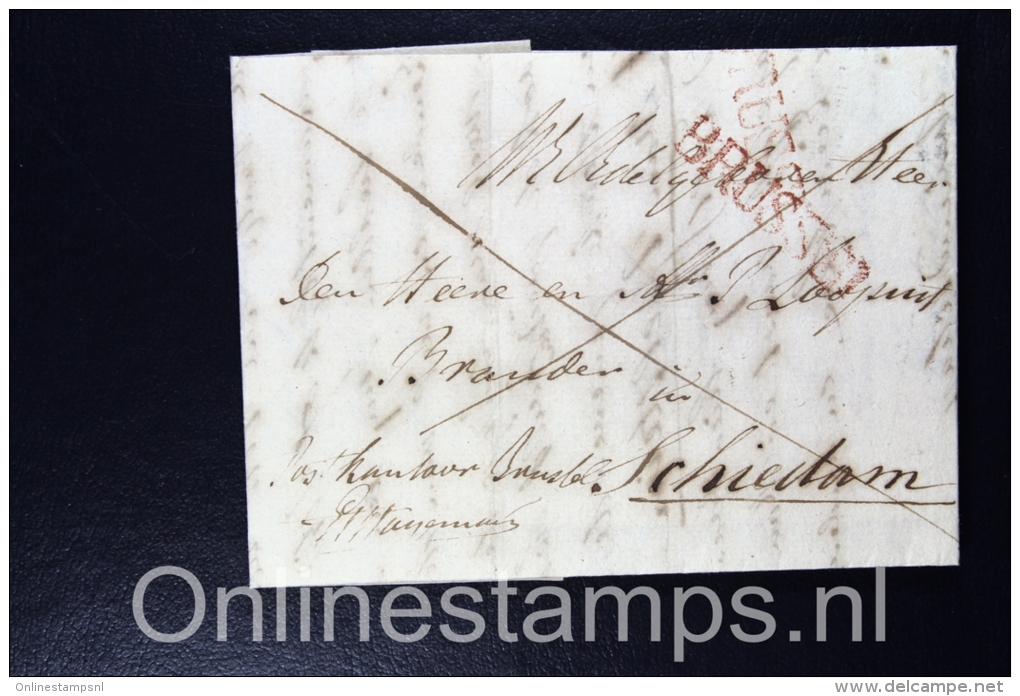 Belgium:Complete Registered Letter Brussels To Schiedam Holland, Double Red Brussel 121 - 1815-1830 (Periodo Holandes)