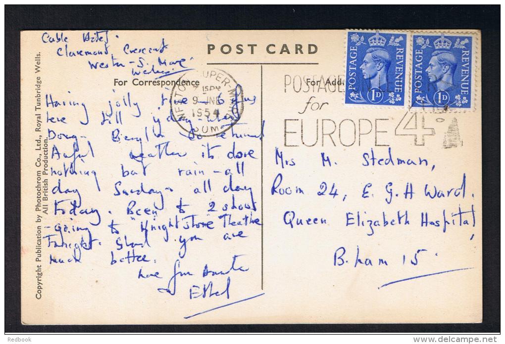 RB 988 - 1954 Postcard - Wells Cathedral Somerset - Bishop Palace &amp; Drawbridge - 2d Rate With Postage For Europe Slo - Wells