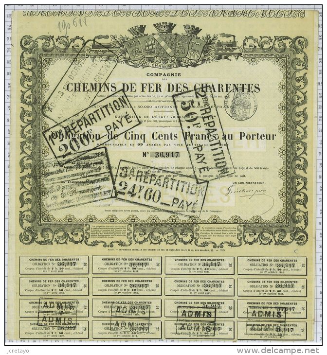 Cie Des Chemins De Fer Des Charentes, 1863 - Chemin De Fer & Tramway