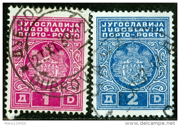 YUGOSLAVIA, STEMMI, COATS OF ARMS, SEGNATASSE, 1931, FRANCOBOLLI USATI, Scott J24,J25 - Impuestos