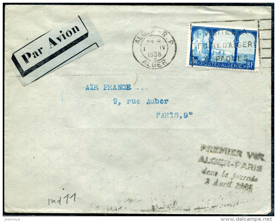 ALGERIE - N° 83 / LETTRE D'ALGER LE 1/4/1935, 1er. VOL ALGER PARIS DU 2/4/1935, MULLER N° 55 - TB - Brieven En Documenten