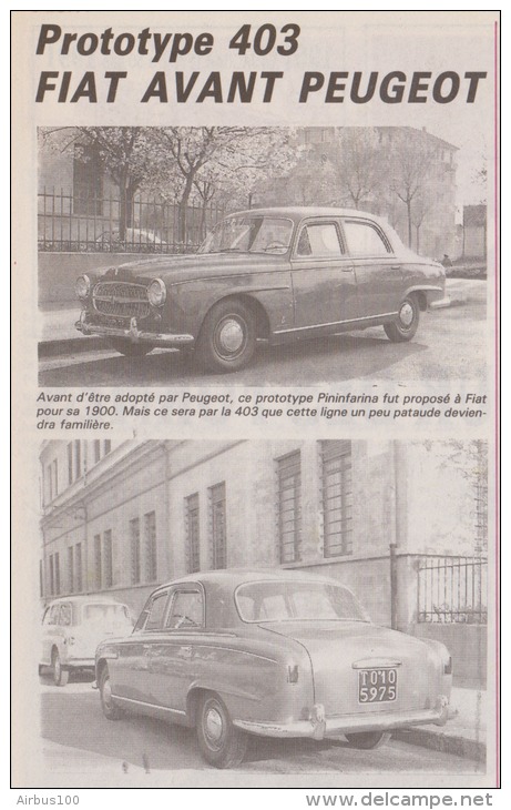 Coupure De Presse - PROTOTYPE 403 FIAT Avant PEUGEOT - - Cars