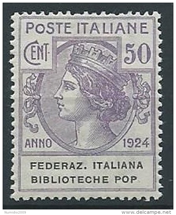 1924 REGNO PARASTATALI BIBLIOTECHE POP. 50 CENT MNH ** - ED422 - Franchise