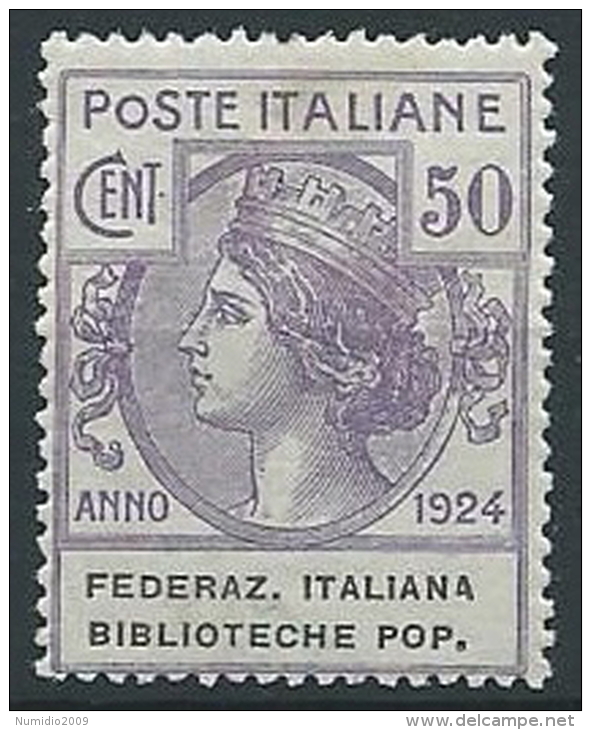 1924 REGNO PARASTATALI BIBLIOTECHE POP. 50 CENT MNH ** - ED422-2 - Franchise