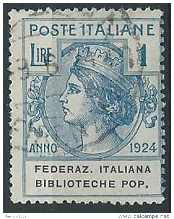 1924 REGNO USATO PARASTATALI BIBLIOTECHE POP. 1 LIRA - ED423 - Franchise