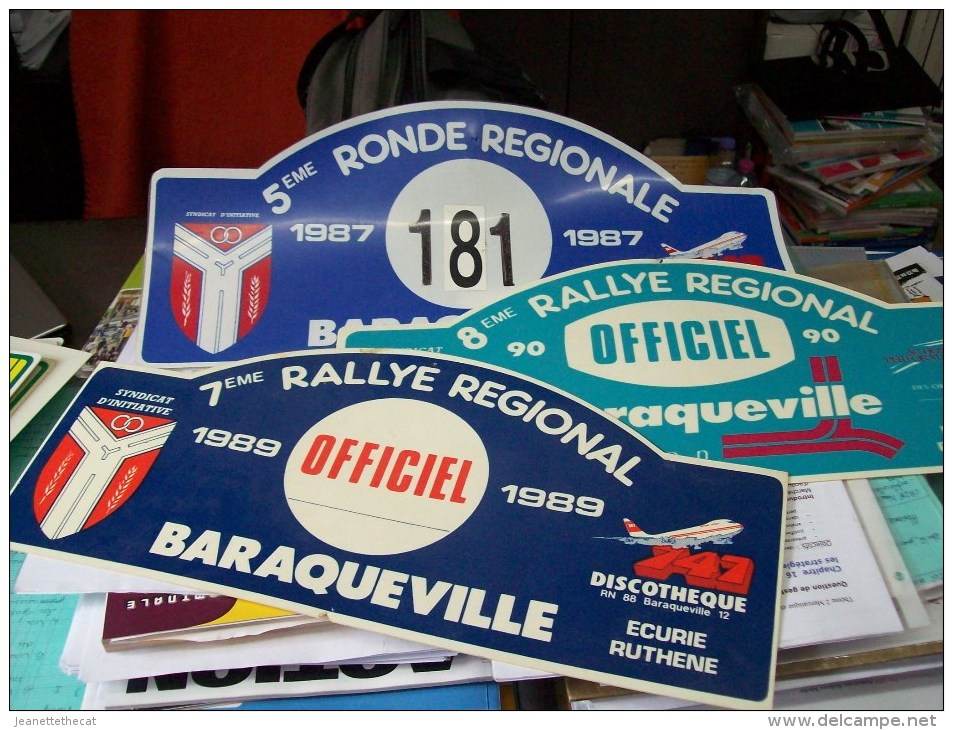 LOT PLAQUE* RALLYE RALLIES AUTOMOBILE REGIONAL  BARAQUEVILLE 12 AVEYRON 1987 1989-90 Avion Boeing 747 Blason Armoirie* - Plaques De Rallye