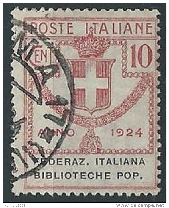 1924 REGNO USATO PARASTATALI BIBLIOTECHE POP. 10 CENT - ED424 - Franchise