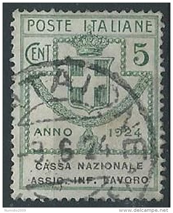 1924 REGNO USATO PARASTATALI ASSIC. INF. LAVORO 5 CENT - ED424 - Franchise