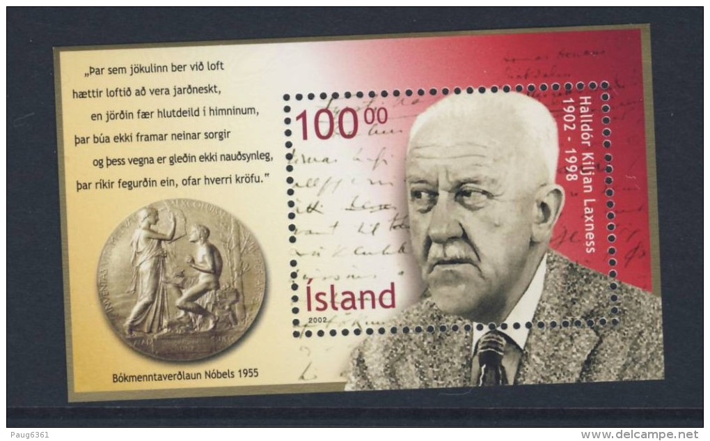 ISLANDE 2002  H.K. Laxness  YVERT N°B30  NEUF MNH** - Blocks & Sheetlets