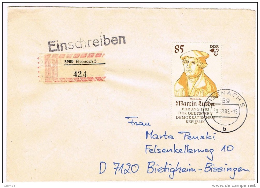 Einschreibbrief Martin Luther Ehrung 1983 Mi. 2757 St. Eisenach 5 (selten - Ja Fast Unmöglich) - Storia Postale