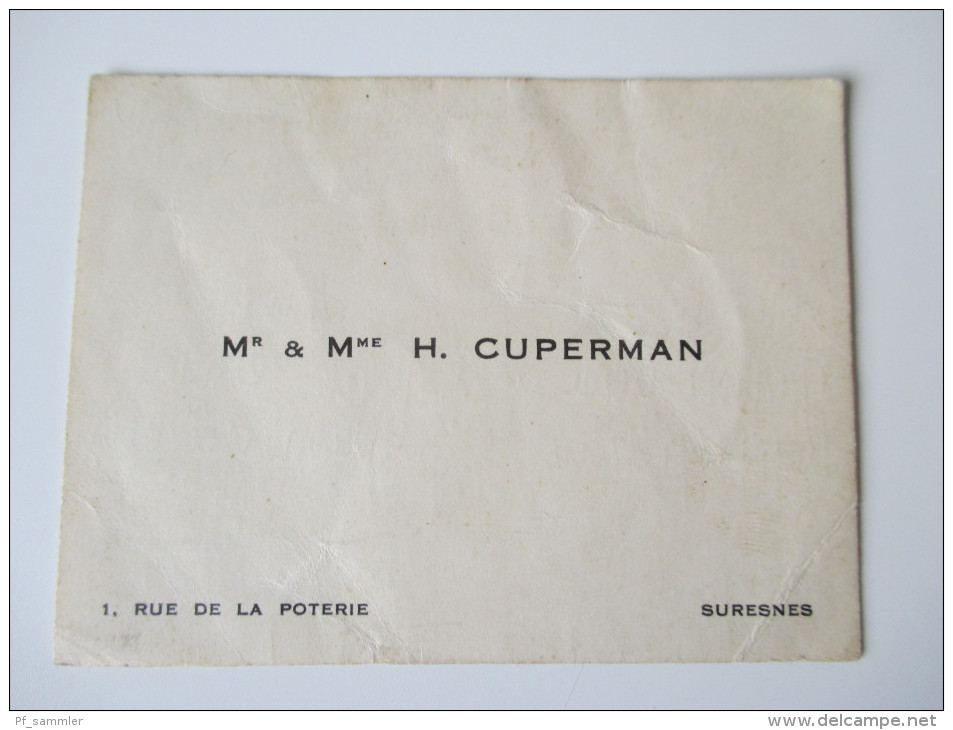 Alte Visitenkarte Paris. Mr & Mme H. Cuperman. 1. Rue De La Poterie Suresnes - Visitekaartjes