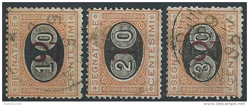 1890-91 REGNO USATO SEGNATASSE MASCHERINE 3 VALORI - ED433 - Taxe