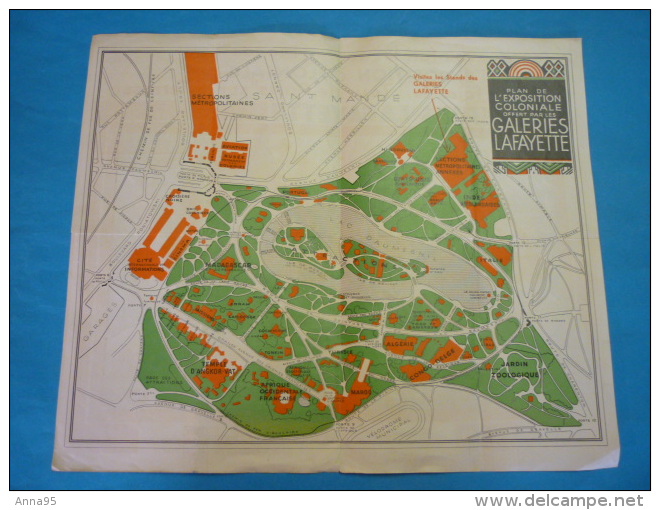 Affiche De 1931 Plan De L´exposition Coloniale Carte Offerte Par Les Galeries Lafayette 45x38cms - Affiches