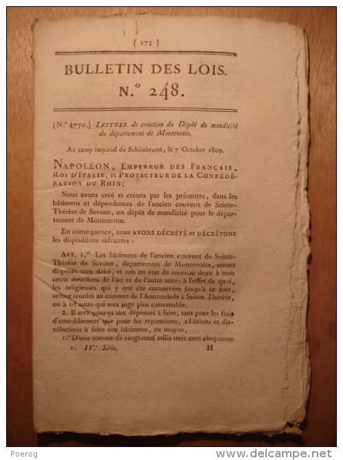 BULLETIN DES LOIS 1809 - TARN ET GARONNE PRUD'HOMMES LIMOUX ARRIEGE DOUANES COMTES BARONS AUDE MONTENOTTE ITALIE - Gesetze & Erlasse