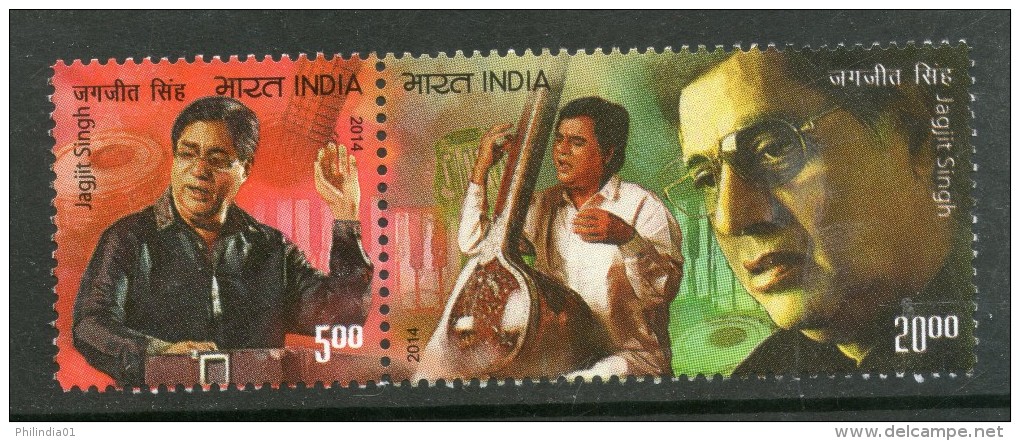 India 2014 Jagjit Singh 'Ghazal King' Singer Music Musician Musical Instrument Se-tenant Pair MNH Inde Indien - Music