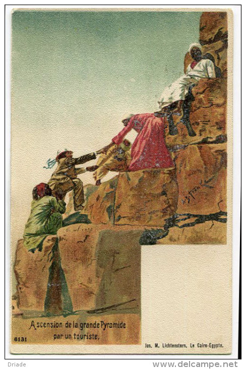 CARTOLINA ASCENSIONE DE LA GRANDE PYRAMIDE PAR UN TOURISTE EGITTO VIAGGIATA ILLUSTRATORE FRANKE - Pyramides