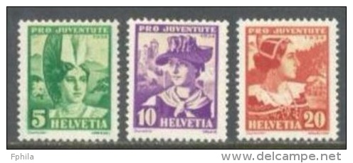 1934 SWITZERLAND PRO JUVENTUTE MICHEL: 281-283 MH * - Unused Stamps