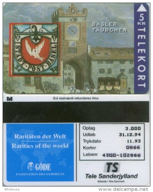 Telefonkarte Dänemark -  Rare Stamps  " Basler Täubchen " - TP21 - 11/93- SN 4300 - Aufl. 3000 - Timbres & Monnaies