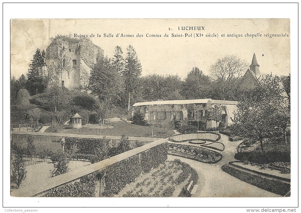 Cp, 80, Lucheux, Ruines De La Salle D'Armes Des Comes De Saint-Pol Et Antique Chapelle Seigneuriale, écrite - Lucheux