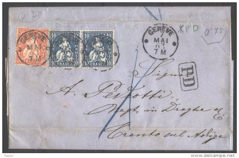 SWITZERLAND -SCHWEIZ  - GENEVE  - 10 Pair + 30 C - 1863 - Brieven En Documenten