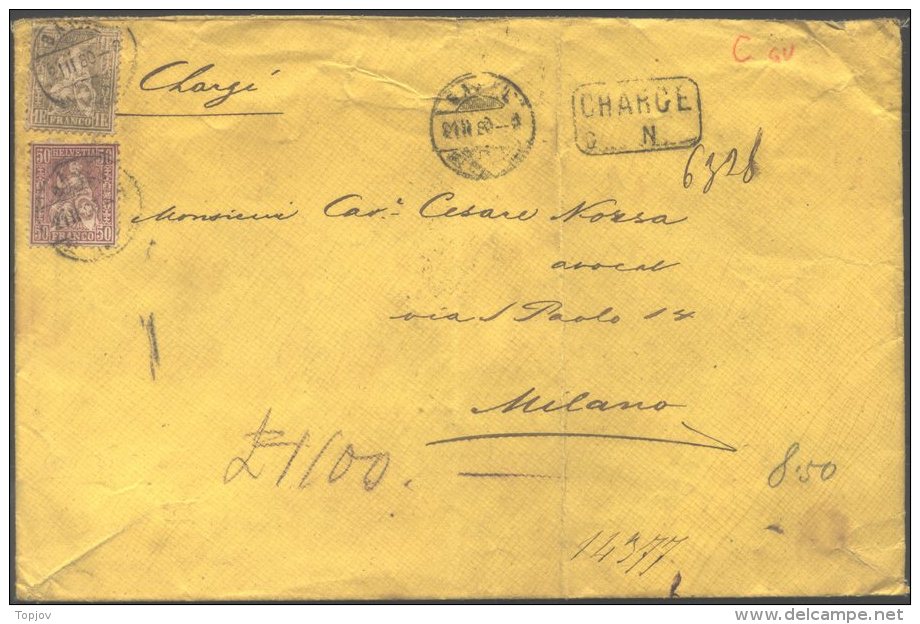 SWITZERLAND -SCHWEIZ  - CHARGE Letter - BASEL To MILANO  - 50 C Purpur + 1 Fr Gold - 1880 - RARE - Brieven En Documenten