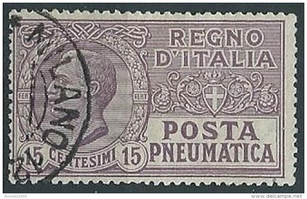 1913-23 REGNO USATO POSTA PNEUMATICA 15 CENT - ED477 - Poste Pneumatique