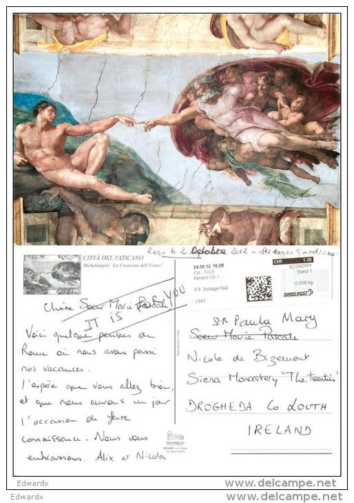 Michelangelo Painting, Switzerland Postcard Used Posted To UK 2012 ATM Meter - Autres & Non Classés